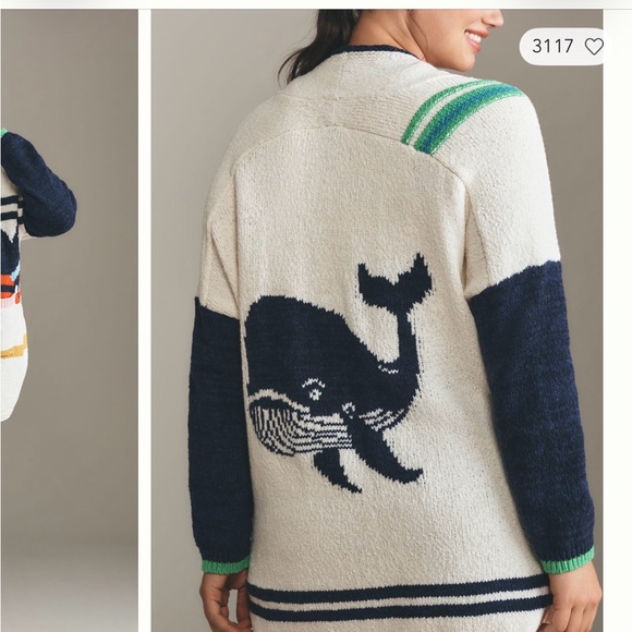 Anthropologie Maeve Whale Seahorse Sea Life Cardigan Statement Knit Sweater  S/M - Picture 6 of 9